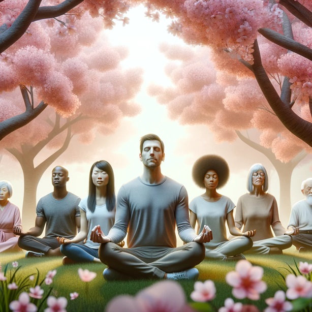 Group of People Meditating in a Park