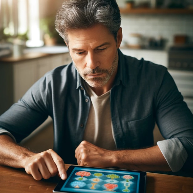 Middle-aged man engaging in brain training